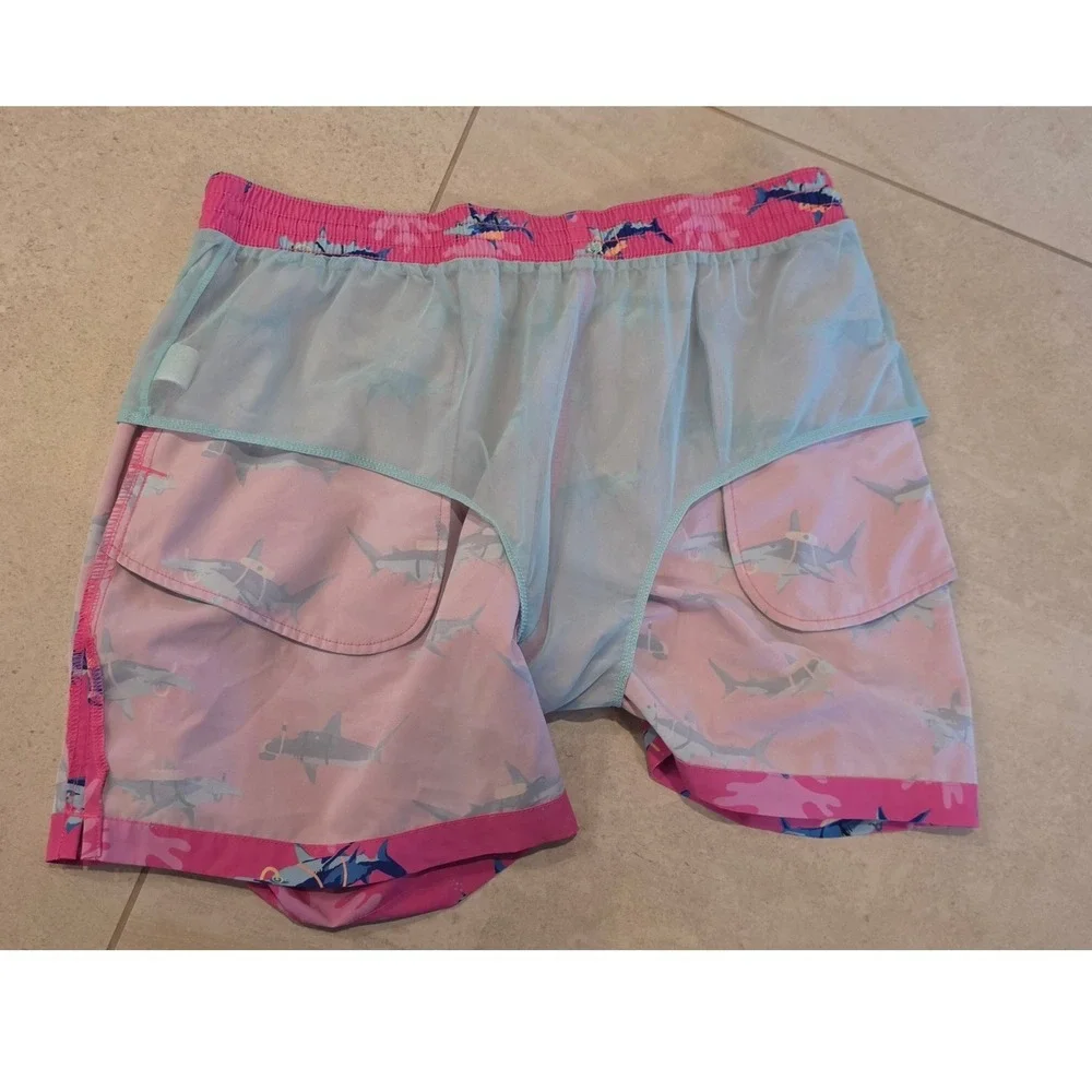 Chubbies Mens Pink Scuba Sharks Swim Trunks XL preppy coastal Beachy vacation